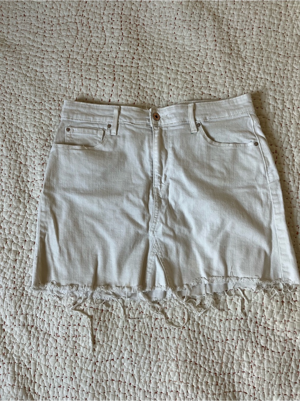 Levi's White Denim Mini Skirt with Frayed Hem